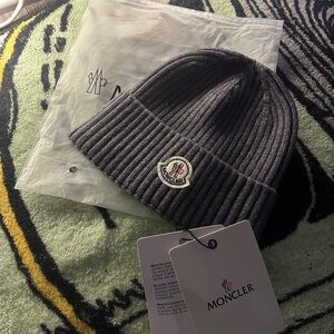 Moncler Charcoal Ribbed Beanie